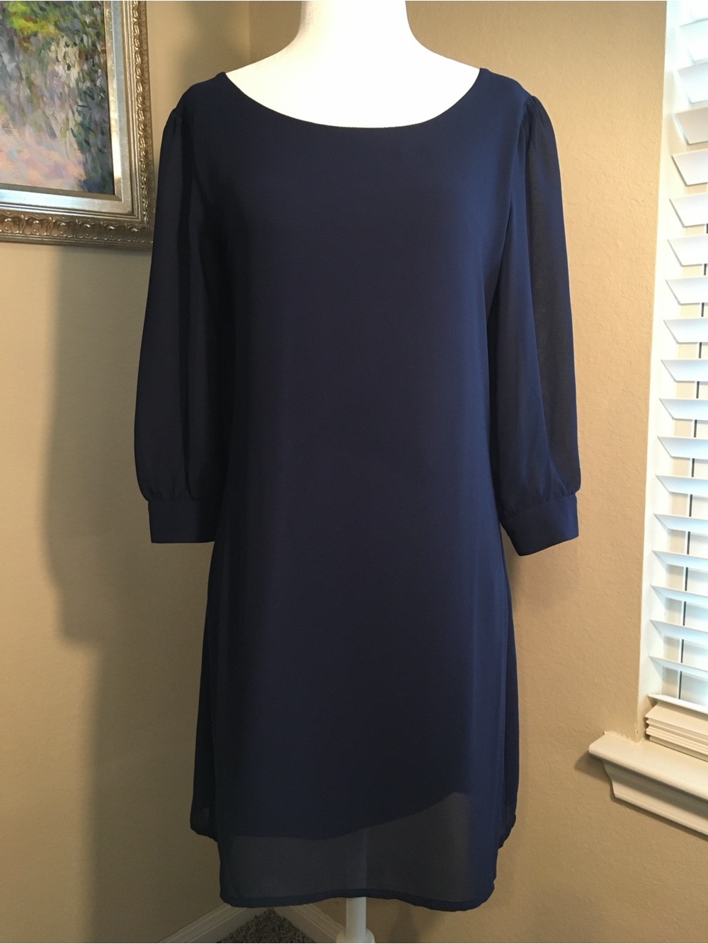 Elegant Navy Long-Sleeve Shift Dress